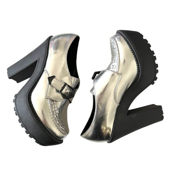 Forever 21 Academia Faux Leather Platform Loafers Silver Size 8 - Picture 7 of 9